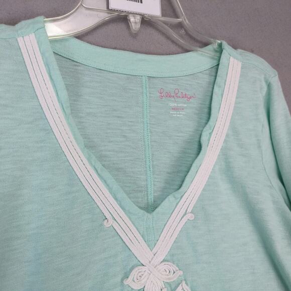 Lilly Pulitzer Mint Green Tunic Top Women's M Side Slits 3/4 Sleeve Embroidered - Picture 10 of 10